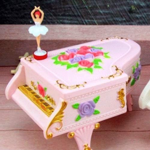 LHLLHL Rózsaszín Zongora Zene Doboz LED Zene ékszerdoboz Forgó Balett Lány Music Box Rose Music Box Születésnapi Ajándék