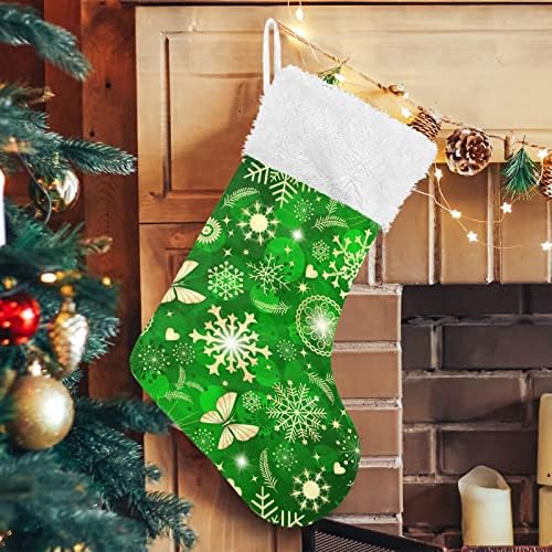 ALAZA Karácsonyi Harisnya Karácsonyi Zöld Hópelyhek Pillangó Klasszikus Személyre szabott Nagy Harisnya Dekoráció, Családi ünnepek
