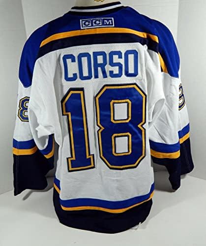 2000-01 St. Louis Blues Daniel Corso 18 Játékban Használt Fehér Jersey DP12236 - Játék Használt NHL-Mezek
