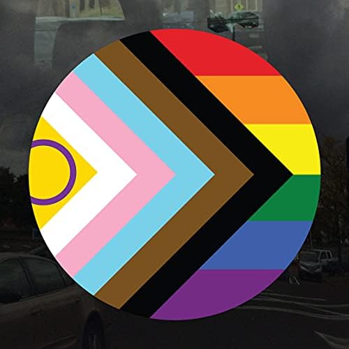Alkalmazható Szójáték Kör Interszexuális Inclusive Haladás Pride Flag LGBTQIA POC Transznemű Zászló - Vinyl Matrica, 2 inch