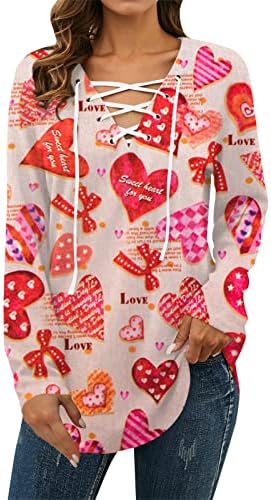 Valentin-Nap Pólók Női V Nyakú Hosszú Ujjú Ing, Zsinóros Szerelmes Szív Valentin Maximum Ruházat