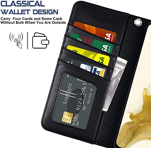 Arae tok Samsung Galaxy S22 Plusz 5G PU Bőr Pénztárca burkolata [Állvány Funkció] a Csuklópántot, majd a [4-Slot] ID&hitelkártyák