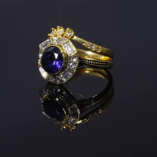 2023 Új Gyűrű, Ékszerek, Gyűrű Részt Ékszer Divat Kék Kör a Nők Fényes Kő Cirkon Gyűrűk Aranyos Pár Csengés (Arany, 8)