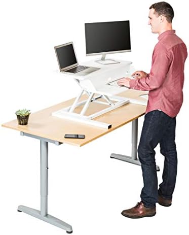 Állj Fel Asztal Bolt AirRise Pro Két Tier Álló Asztal Átalakító, Monitor Állvány Beépített Billentyűzet Tálca (Fehér, 32 Széles)