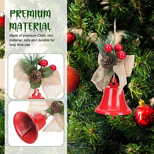 DOITOOL 2DB Karácsonyi Jingle Bells dekorációk, Piros, Kézműves Harangok a karácsonyfa Lóg, Fém Csengő Medál Holly Berry Íj Karácsonyra,