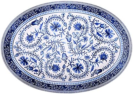 Sonemone Kék Marrakesh Cserép Virág Tálon, 14 Hüvelykes Ovális Tálon, Kerámia Fél tálat Szórakoztató, Törökország, Pizza, Mikrohullámú