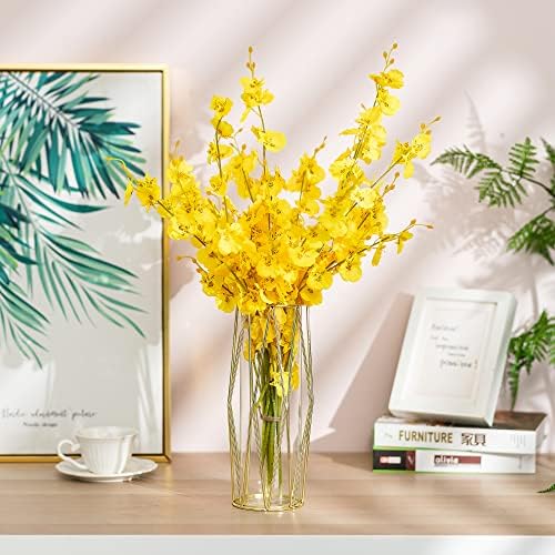 Arany Modern Virág Vázák az Asztaldíszek – Hewory 11 hüvelyk Üveg Váza Fém Állvány Szett 2, Széles, Nagy, Magas, Geometriai
