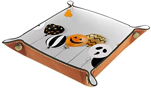 MUOOUM Irodai Íróasztal Tálcák, Boldog Halloween Ijesztő Léggömb, Bőr Őrzött Tálca Sorage Dobozok Kis Gyűjtőcím Tálca Otthoni