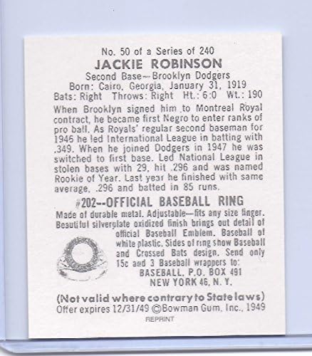 Jackie Robinson 1949 Bowman Újonc Kártya Reprint 50! Legenda!