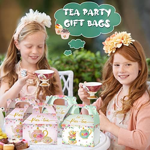 TaoBary 24 Db Tea Party Kezelni Dobozok, Rózsaszín, Zöld, Virágos Tea Édességet Dobozok Tea Téma Finomságok Ajándék Dobozok Tea Party