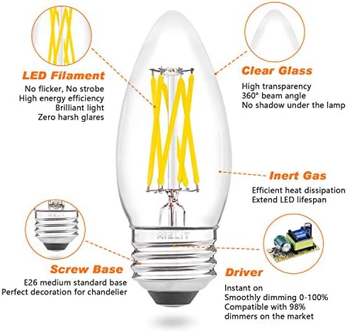 AIELIT E26 Gyertyatartót LED Izzók Nappali fény, Szabályozható Fényerejű Fehér 5000K, 6W, B11 Gyertya Izzó 60 Watt Egyenértékű a
