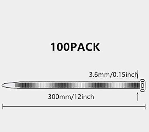 12 Inch Zip kötegelő (200 Db), Nylon Kábel karperecet,40lbs szakítószilárdság - Heavy Duty Fehér Self-Zár Prémium karperecet UV, Időjárás