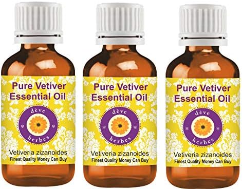 Deve Herbes Tiszta Vetiver illóolaj (Vetiveria zizanoides) vízgőzdesztillációval (Csomag Három) 100ml X 3 (10 oz)