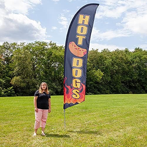 Vispronet Hot Dog Toll Zászló Kit – 13.5 ft Kültéri Zászló Rúd Készlet, Föld Spike, Cross Base & Súly Táska, Pole Ujjú Táska – Reklám
