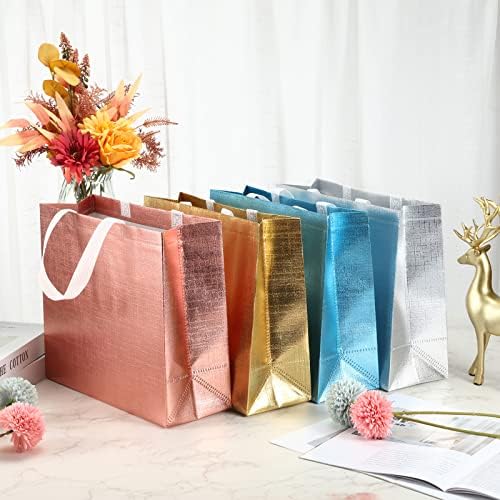 Eccliy 100 Db Újrahasználható Ajándék Tote Bags Fényes Bevásárlás Táskák Kezeli a Születésnap Esküvő, 12,6 x 11.8 x 3.9 Inch