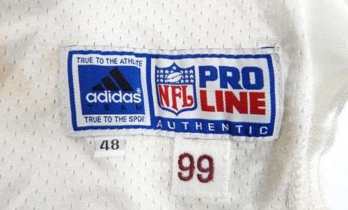 1999-ben a San Francisco 49ers Jeff Posey 96 Játék Kiadott Fehér Jersey 48 753 - Aláíratlan NFL Játék Használt Mezek