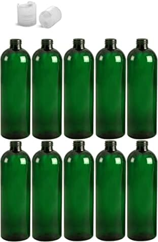 16 Uncia Cosmo Kerek Üveg, PET Műanyag Üres Újratölthető BPA-Mentes, Természetes Színű Nyomja Le a Lemez Caps (Csomag 10) (Zöld)