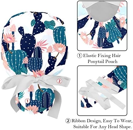 2 Csomag Bozót Kap Nők Gombokkal Állítható Rugalmas Nyakkendő Vissza Koponya Kalapok Kaktusz Virág Sivatagban Bouffant Műtéti