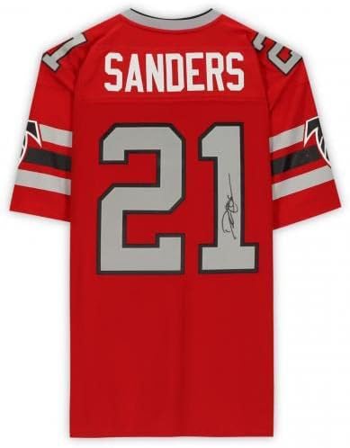 Keretes Deion Sanders Atlanta Falcons Dedikált Mitchell & Ness-i Vörös Replika Jersey - Dedikált NFL Mezeket