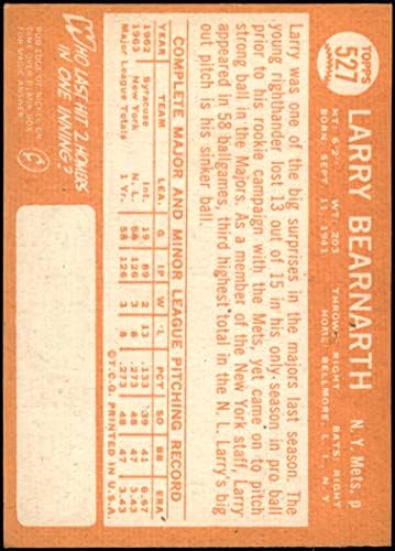 1964 Topps 527 Larry Bearnarth New York Mets (Baseball Kártya) VG/EX+ Mets