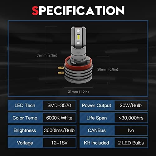 VEHICODE H11B LED Fényszóró Izzó Alacsony Gerenda High Beam 6000K Fehér All-in-one átalakító Készlet Nem Kell, H11, hogy H11B Adapter