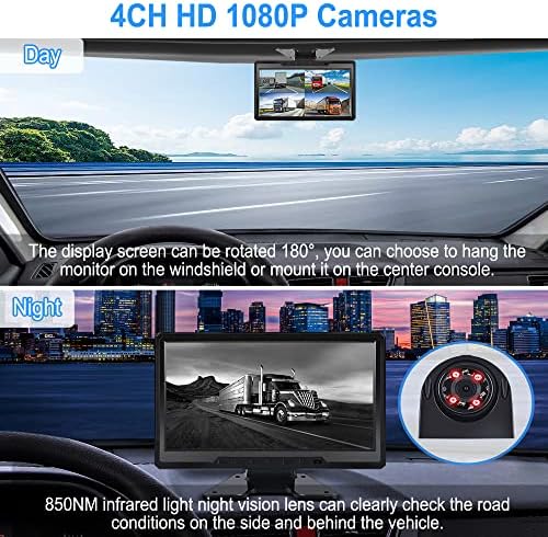 VSYSTO 4 CSATORNA HD 1080P Kocsi fedélzeti Kamera, 10.1 Kijelző Jármű Biztonsági Kamera Nyerges Pótkocsi Teherautó, Furgon Traktor RVs,