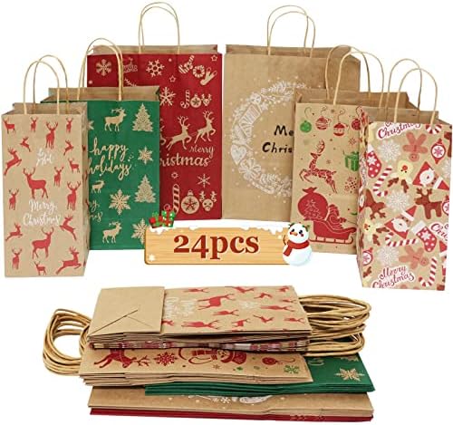 YDP Karácsonyi Ajándék táskák, Különböző Méretek-24Count Kraft Ajándék táskák kezelni a Karácsonyi Ünnep, Ajándék Csomagolás,-Remek Karácsonyi