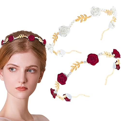 Aswewamt 2 Db Rózsa Virág Gyöngy Fejpánt Fém Arany Virágos Hairband Gyöngy, Haja Zenekar Esküvői Fejdísz Haj Ékszereket a Nők