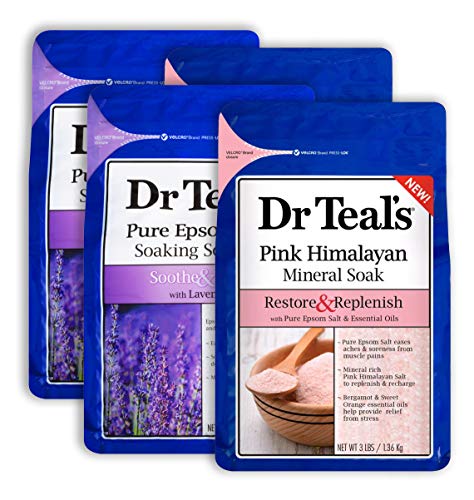 Dr. Teal az Epsom Só Fürdő Combo 4-Pack (12 lbs Összesen), Megnyugtatja & Aludni, Levendula, majd a Restore & Feltölteni Rózsaszín Himalájai