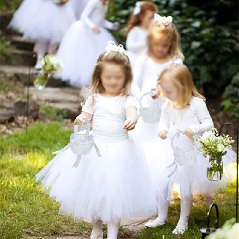 JKUYWX Fehér Virág Lányok Kosár Selyem Esküvői Kosár Virág Menyasszony/Gyerekek Kezében Tartott Esküvő Party Kellékek