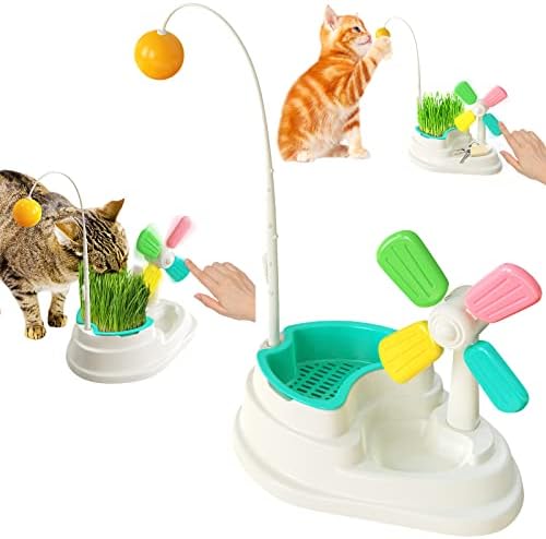 GADULU Többfunkciós Szélmalom macska Játékok Interaktív & cat Tálak & cat Fű Ültetvényes Box, Beltéri Macskák Egyedül Játszani