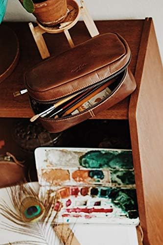 Mint például tolltartó, Bőr-Strallanben toll esetben bőr tolltartó mosás táska kozmetikai táska tisztálkodási táska, barna leathe