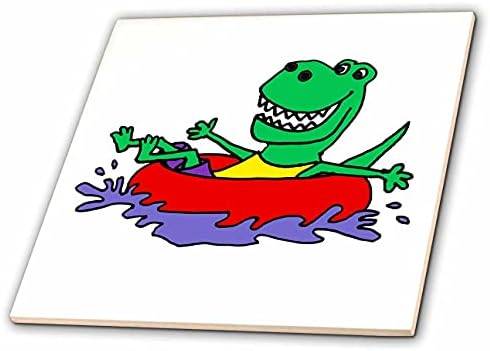 3dRose Vicces Zöld T-rex Dinoszaurusz úszik lefelé a folyón Belső cső Természet - Csempe (ct_349022_1)