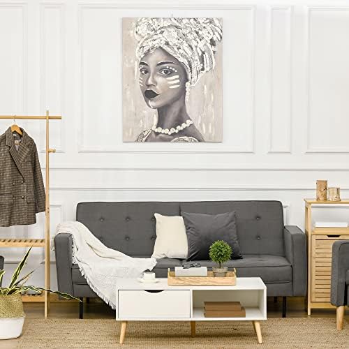 HOMCOM Kézzel Festett Vászon Wall Art a nappaliban, Hálószobában, Festményt, Arany Afrikai Nő, 39.25 x 31,5