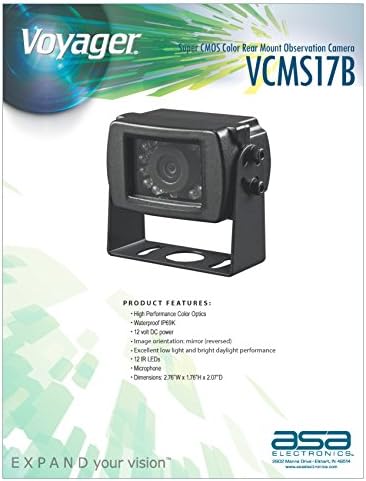 A Voyager VCMS17B Szuper CMOS Színes Hátsó Mount Megfigyelő Kamera, LED-es Low-Light Assist, Beépített Mikrofon, Fekete