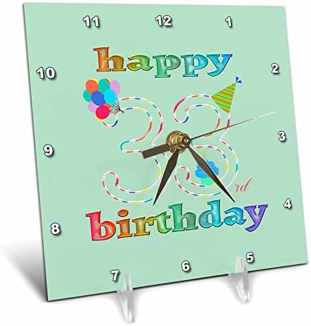 3dRose Boldog 33 Születésnapot, Süti a Gyertyát, Lufi, Kalap. - Desk Órák (dc_352387_1)