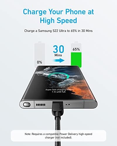 Anker USB-C Kábel, 310 USB-C-USB-C Kábel (10ft), (60W/3A) USB-C Töltő Kábel-Gyors Töltés Samsung Galaxy S22, iPad Pro 2021, az iPad Mini 6,