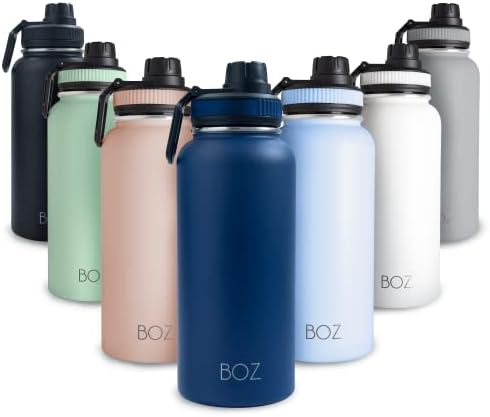 BOZ Rozsdamentes Acél Üveg Vizet XL (1 L / 32oz) Széles Száj, BPA Mentes, duplafalú Vákuum Szigetelés (Monaco Blue)