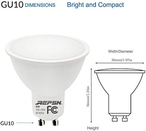 REPSN GU10 8W LED Izzó,700 lumen,6000K Hideg Fehér,Nem szabályozható,75W Halogén Egyenértékű,120V LED Reflektor Izzó GU10,Ideális Termék