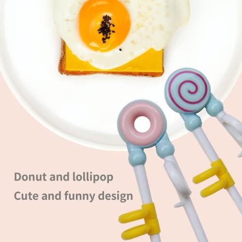 A gyerekek Pálcika - 2 Pár Aranyos Fánk Lollipop Rajzfilm Design Műanyag Képzés Pálcika a Gyerekek, Kezdők, Evőpálcika Tréner/Segítő