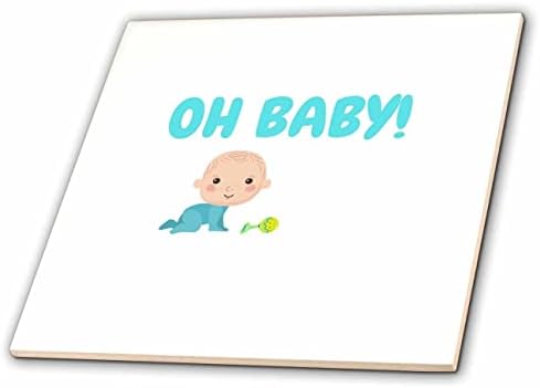 3dRose Kép, baba fiú egy csörgő, valamint a szavak, ó, bébi fent Csempe (ct-360832-1)