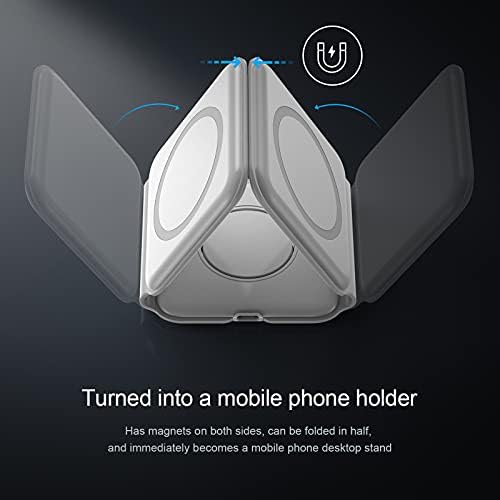 SAJILO 3 az 1-ben Vezeték nélküli Töltő, Összecsukható töltőállomás, 15W Hordozható Mágneses Gyors Töltés Pad Kompatibilis az iPhone