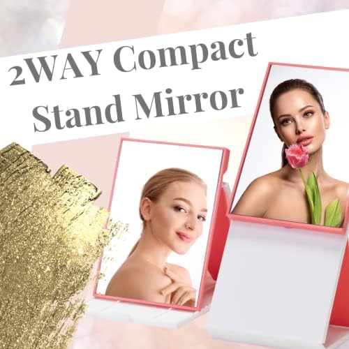 Hordozható Összecsukható Tükör Smink Kompakt Tükör Állítható Magasságú, Több Szögből, Rózsaszín