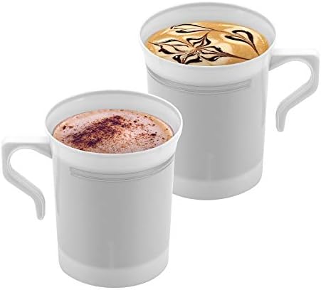 BloominGoods 50 Nehézsúlyú egyszer használatos, Fehér Műanyag 8 oz. Kávéscsészék Ezüst Trim | Tea, Cappuccino, Eszpresszó Csésze