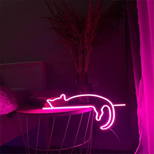 DVTEL LED Rózsaszín Macska neonreklám, Akril Neon Fények Fél Pet Shop Kocsmai Falra Dekorációs Lámpa, Ajándék, 35x21cm Hotel, Étterem, Bár,