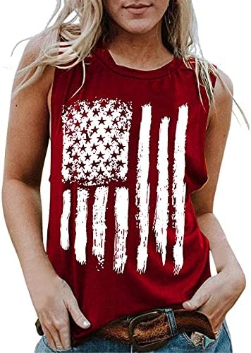 Július 4-Tartály Tetejét Női Ujjatlan U Nyak Tshirts Ing USA Zászló Csillagok Csíkos Tie-Dye Edzés Tunika Tshirts
