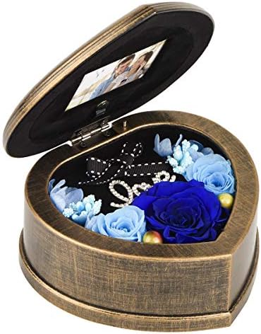 Neaticoo Kézzel készített Tartósított Virág 3 Kék Rózsa, egy Mechanikus Zenélő Doboz Képkeret Tervezés, Ajándék Neki, anyák Napja,