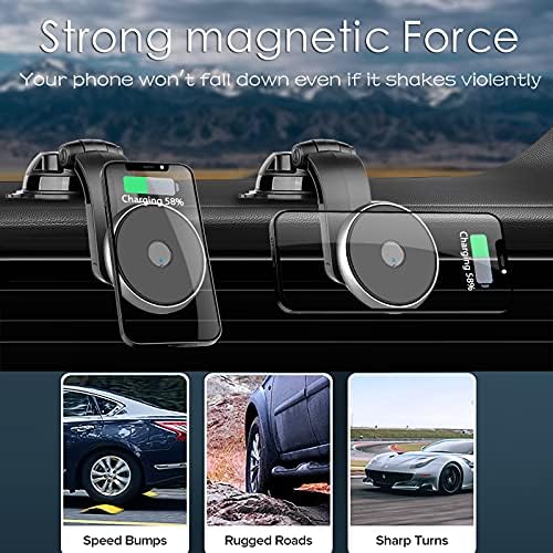 Lopnord Mágneses Autós tartó Töltő Kompatibilis MagSafe iPhone 14 13 12 Pro Max Mini, Autó Vezeték nélküli Töltő Szélvédőre Szerelhető Levegővel