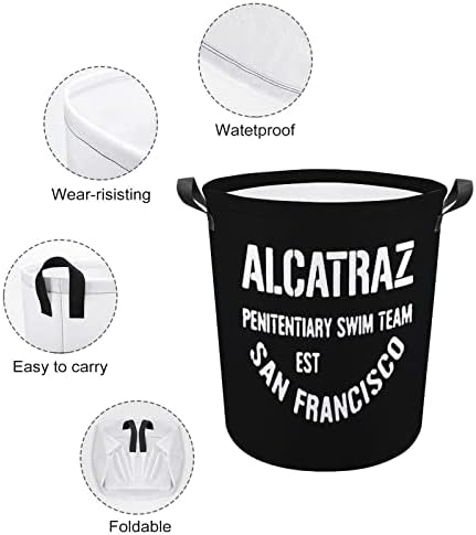 Az Alcatraz Börtön úszócsapat San Francisco Szennyesben Kerek Vászon Szövet Kosár fogantyúval Vízálló, Összehajtható Mosás Bin
