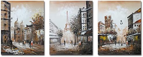 3 Panelek Művészeti Kézzel készített Párizs Festmények Eiffel-Torony Wall Art Nappali Vászon Művészet Európai Street View